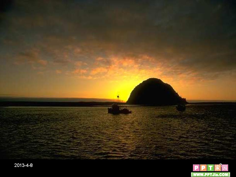夕阳大海小岛ppt背景
