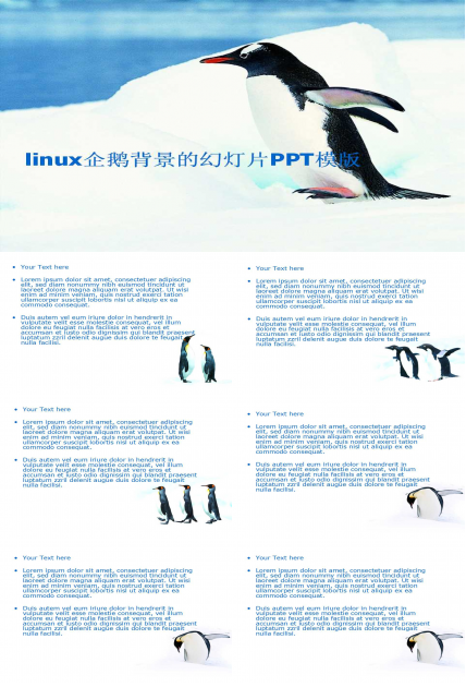 linux企鹅背景的幻灯片PPT模版