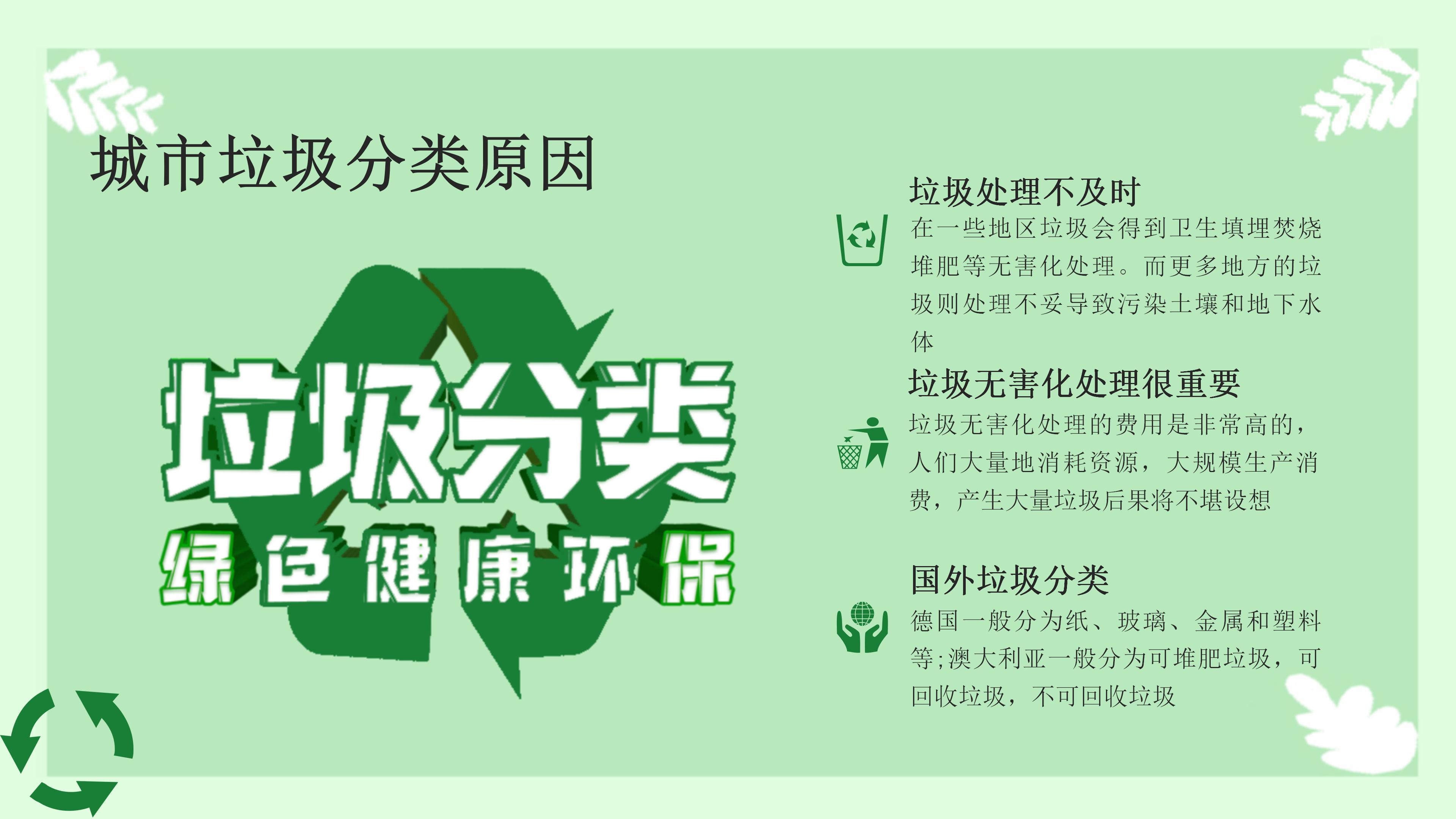 绿色清新漫画风城市垃圾分类环保宣传PPT模板