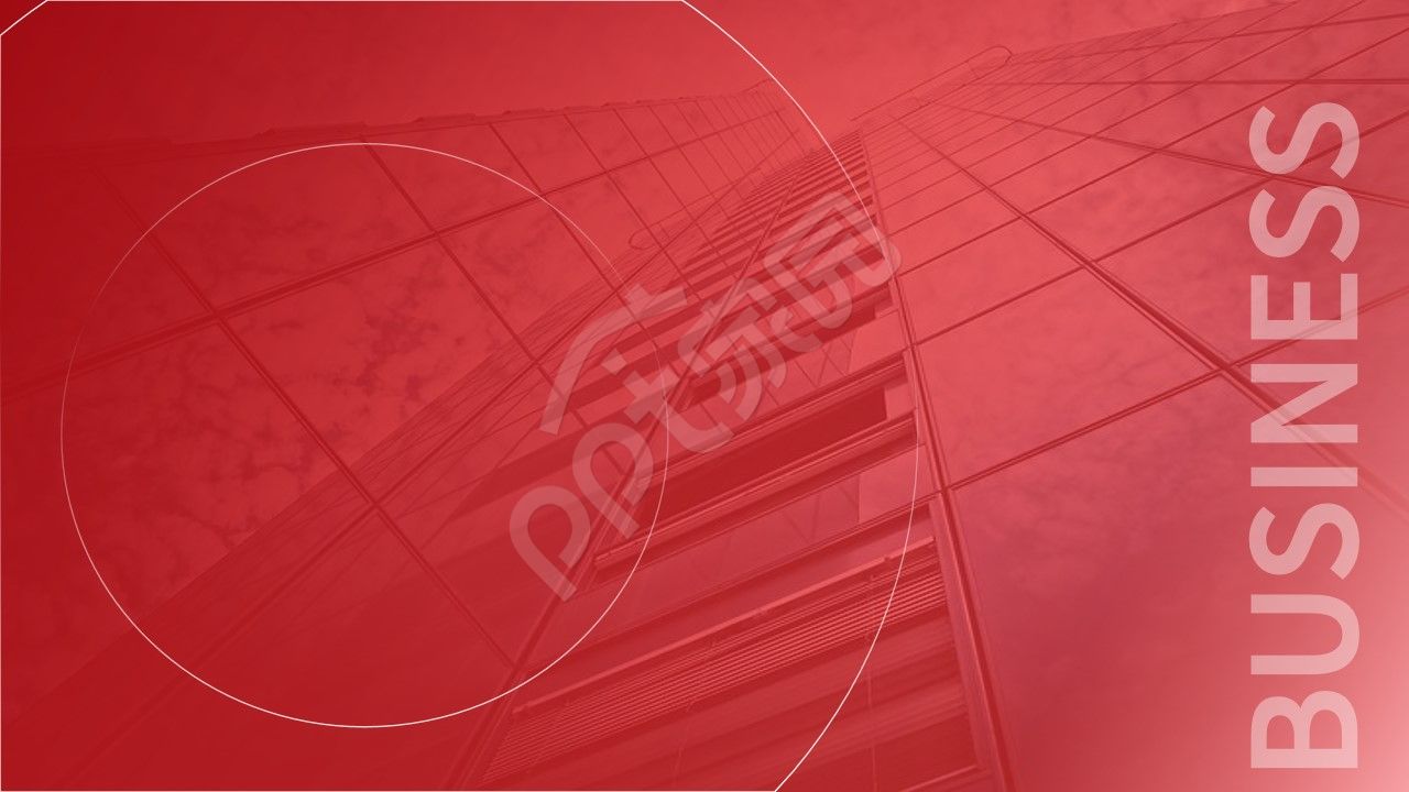 红色大气企业工作汇报总结商务楼圆圈项目介绍ppt背景图片