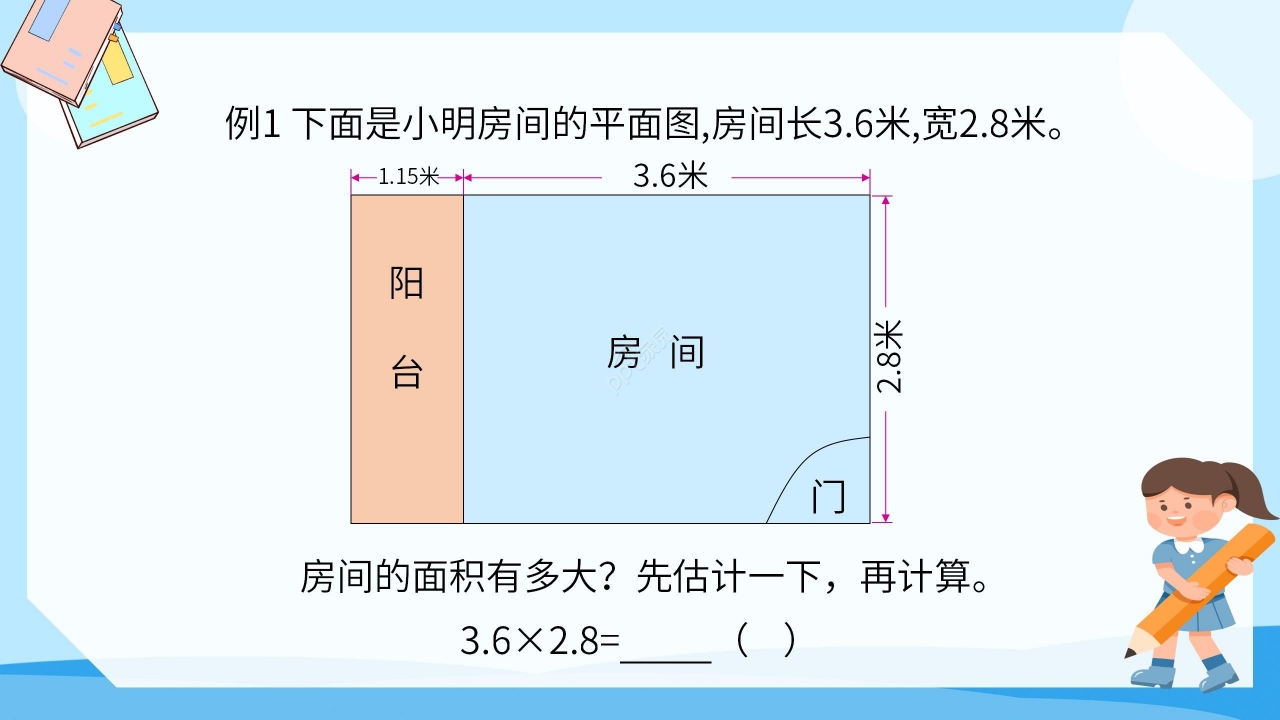 简约蓝色卡通小学小数乘小数数学教学PPT课件