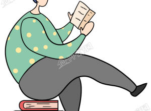 卡通手绘坐在书上看书的男生素材下载推荐