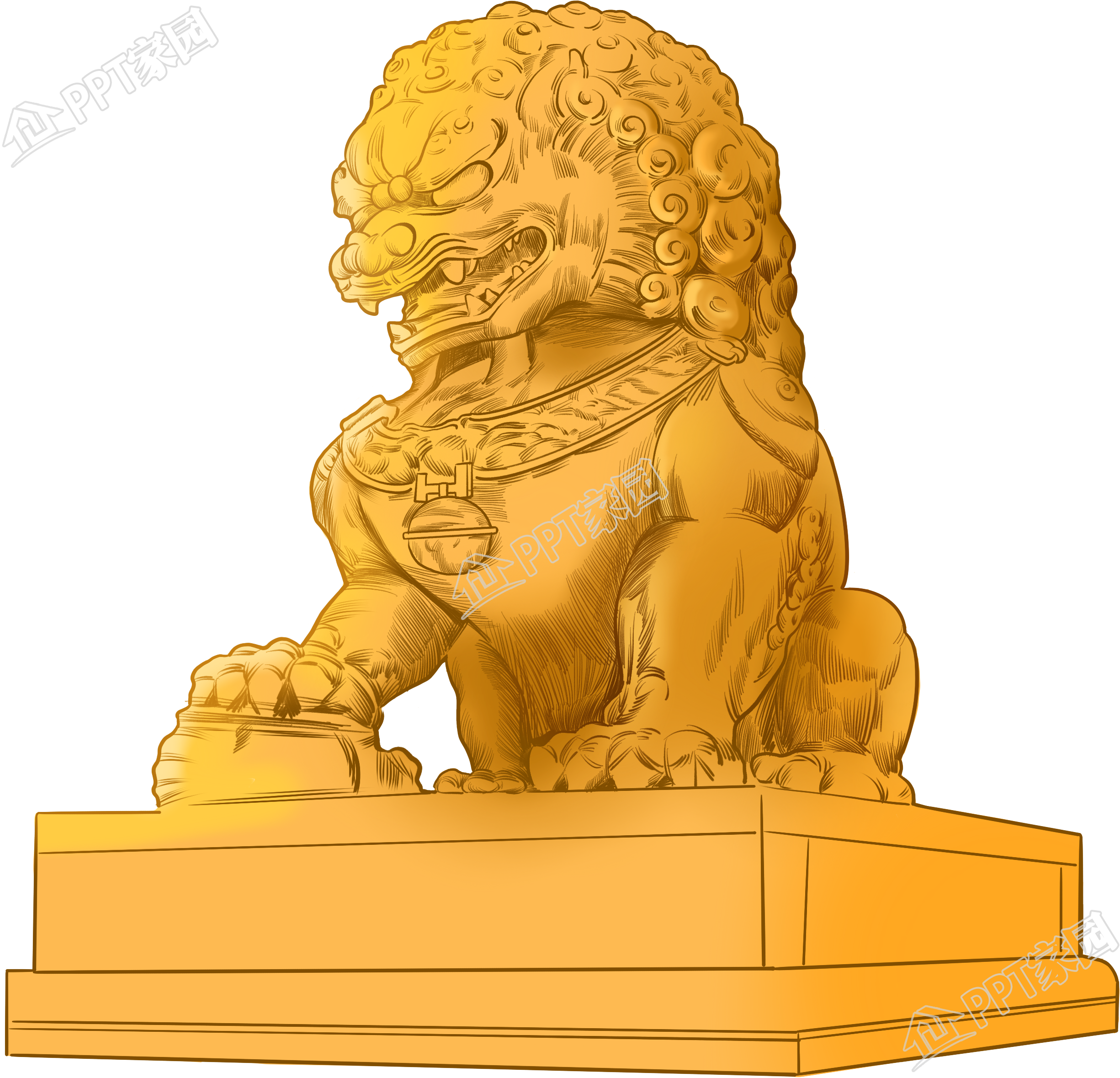 手绘金色石狮子素材
