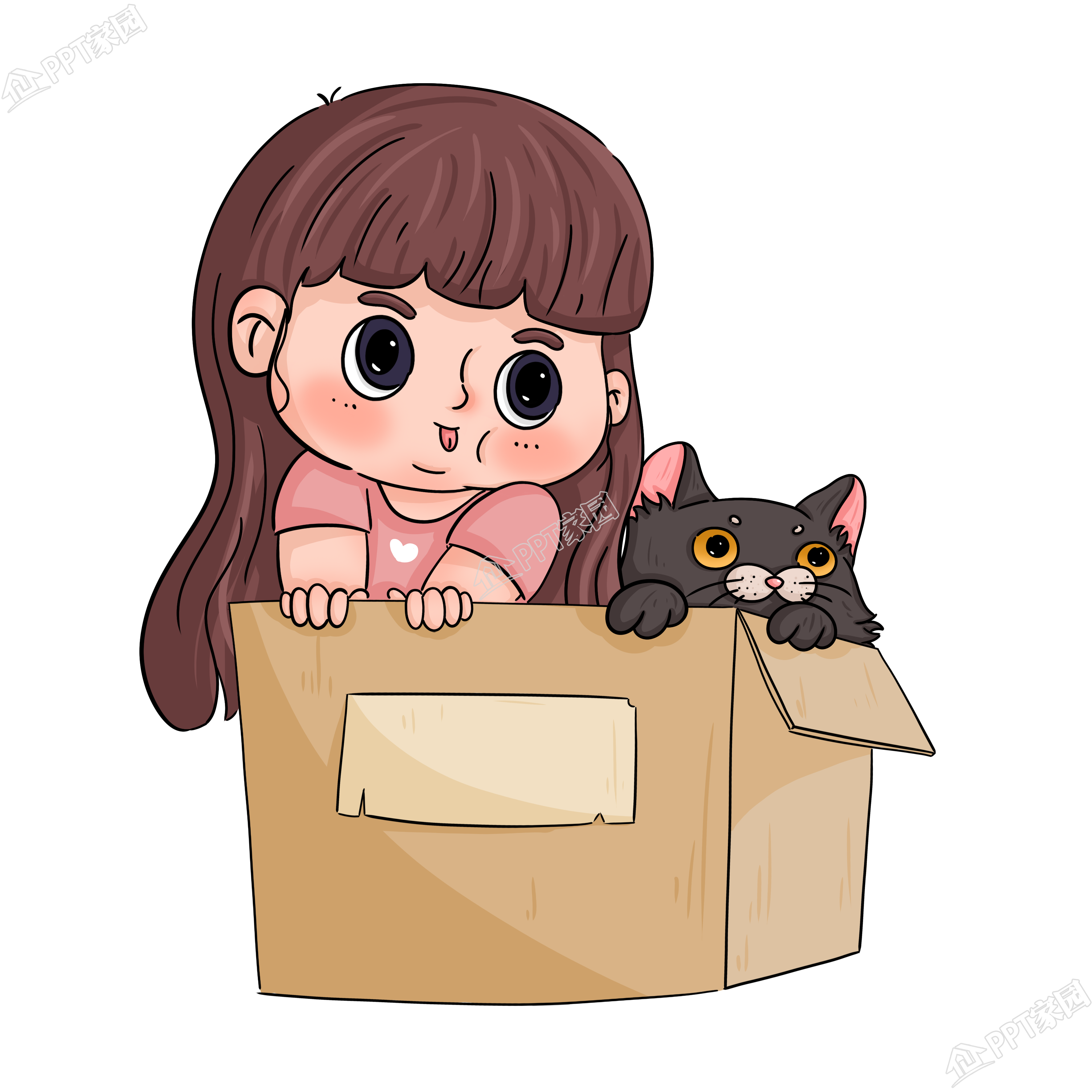 女孩和宠物猫咪头像图片素材