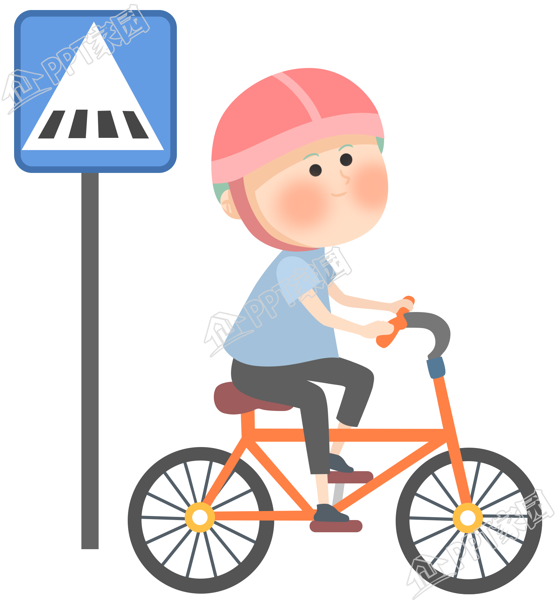 交通安全警示骑车过马路的小孩人物免抠图片