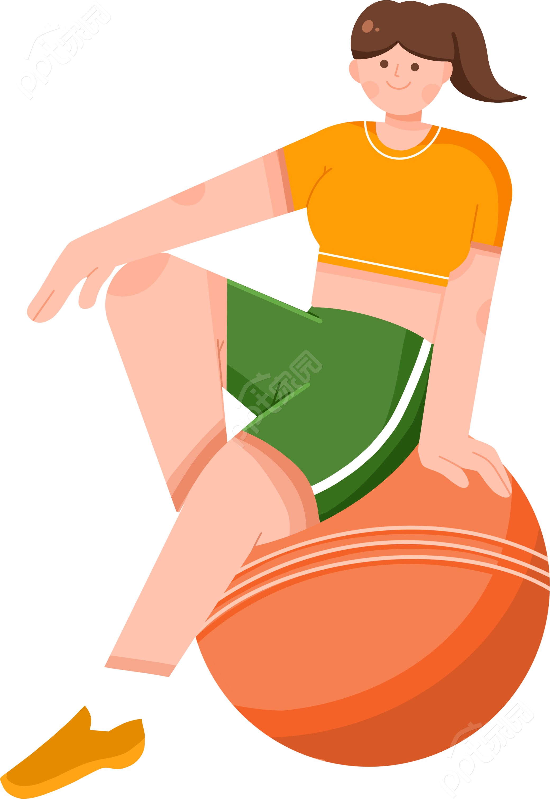 卡通手绘女生人物健身减脂计划瑜伽球锻炼课程透明免抠图片素材