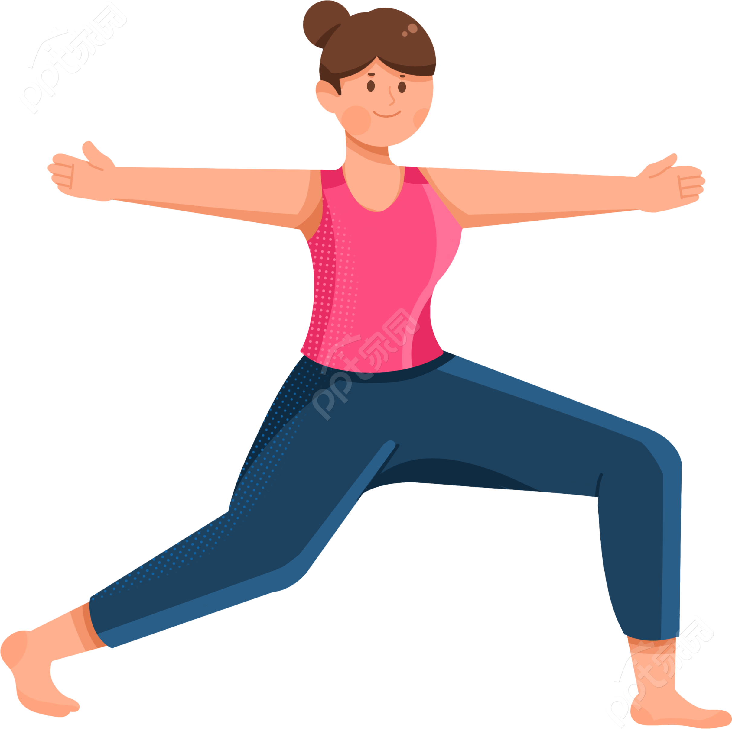 卡通手绘人物女生健身锻炼计划减脂瑜伽体式课程透明免抠素材