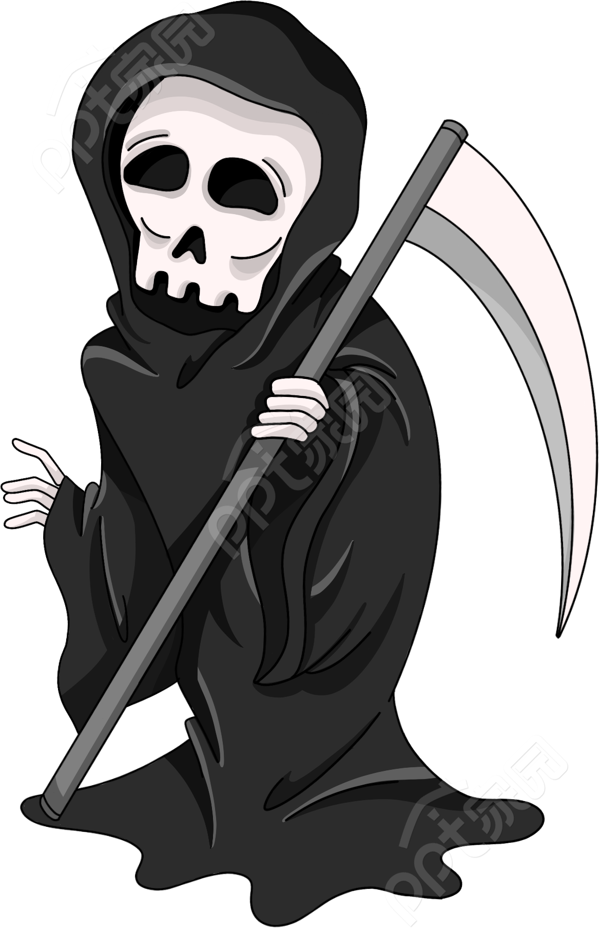 一个穿着黑色袍子的死神拿着镰刀高清PNG素材