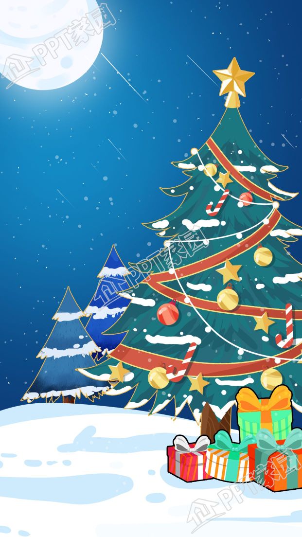 清新雪地圣诞树流星雨背景图片素材