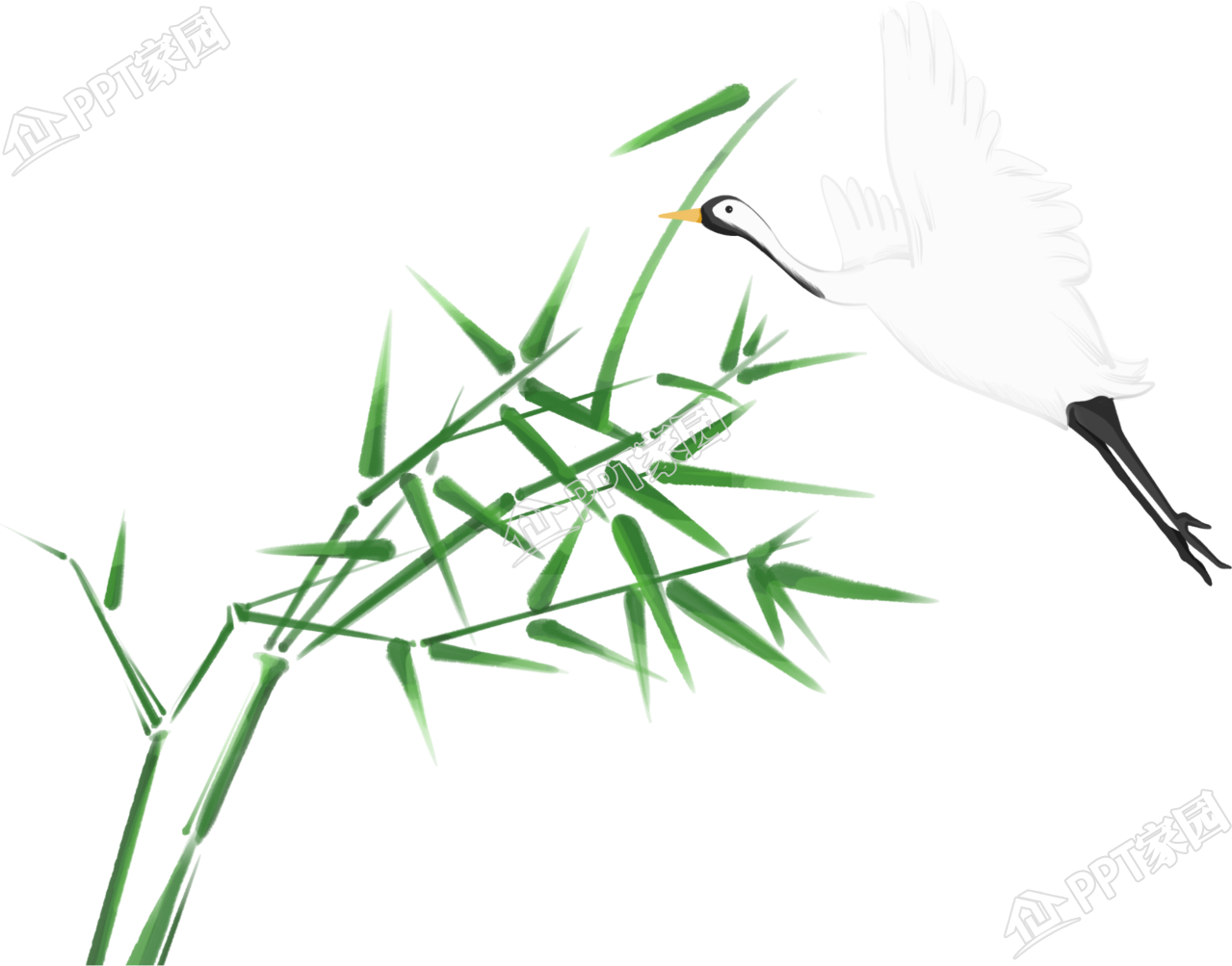 卡通手绘竹子与白鹤图片免扣素材