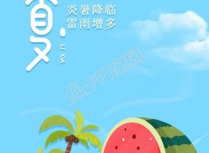 立夏二十四节气西瓜椰子树海滩度假手机海报下载推荐