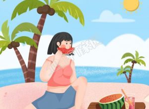 你好夏天暑假海滩度假椰子树手机海报下载推荐