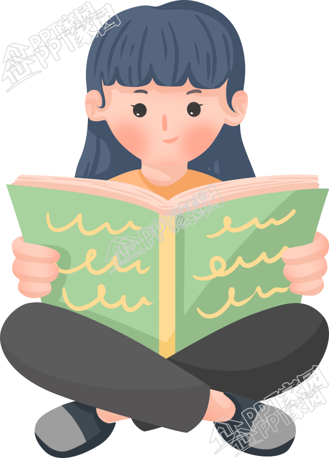 盘腿坐着看书的女孩图片卡通手绘免抠素材