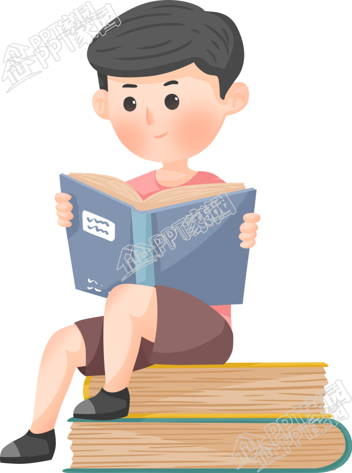 坐在书上看书的男孩图片卡通手绘免抠素材