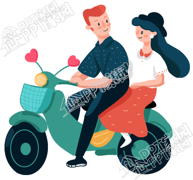 小爱心摩托车情侣图片卡通手绘免抠素材