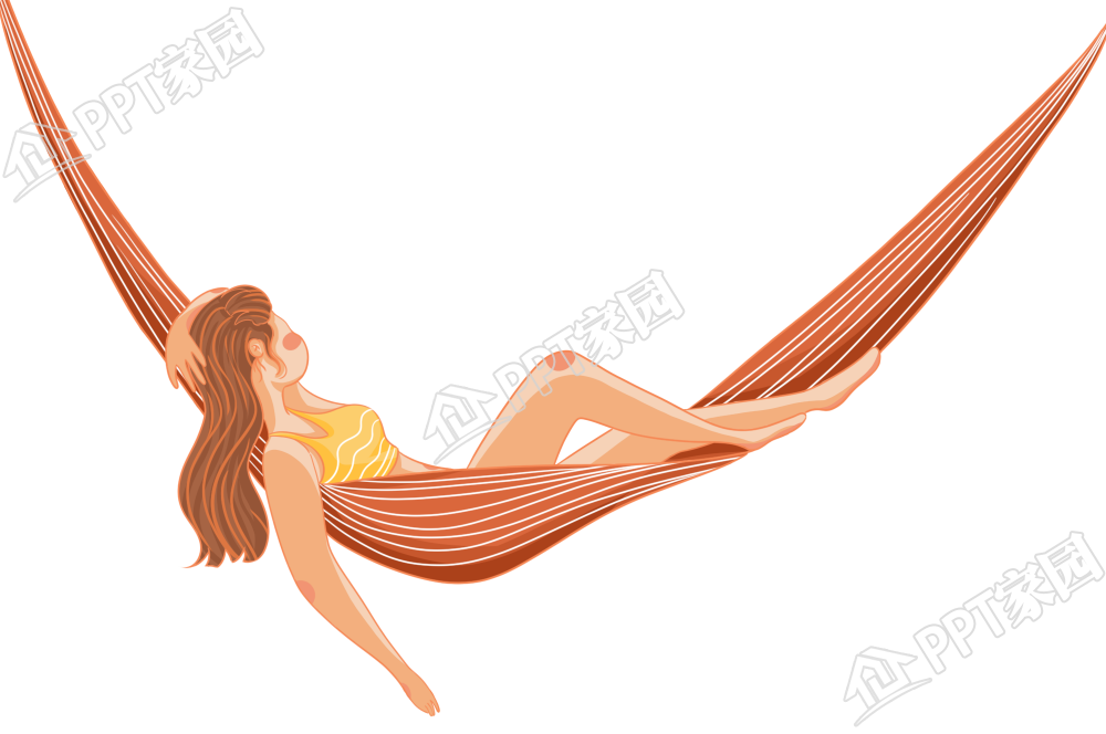 卡通插画休闲生活假期出游躺在吊床睡觉休息的女孩图片素材