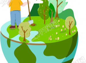 插画手绘绿色地球上的男孩图片素材下载推荐