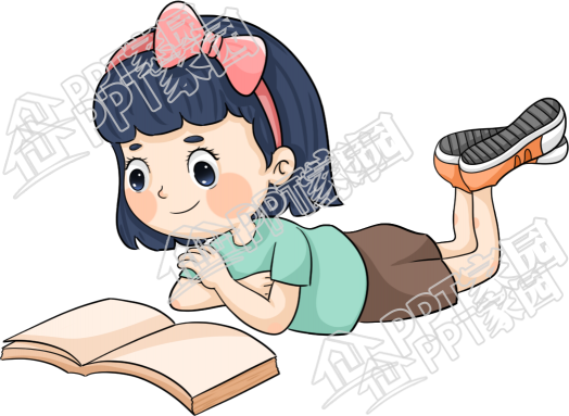 卡通趴着看书的女孩读书学习假期生活每日看书计划人物图片素材