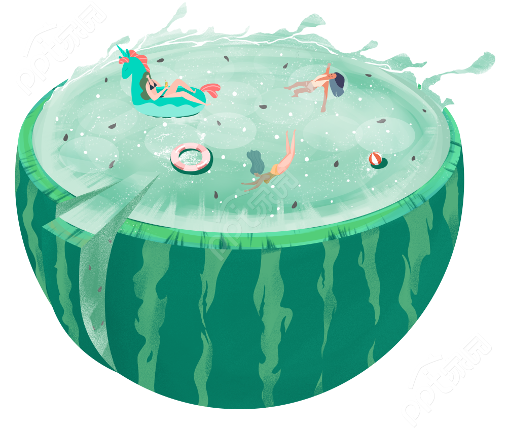 卡通手绘夏天西瓜泳池游泳渡假图片素材下载推荐