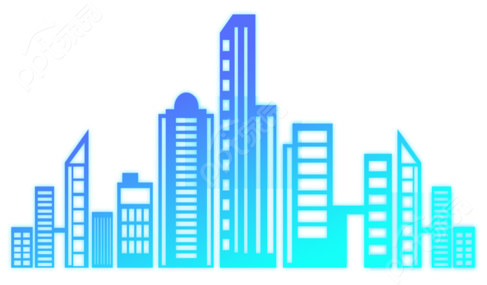 商务手绘蓝色渐变城市高楼大厦剪影图片