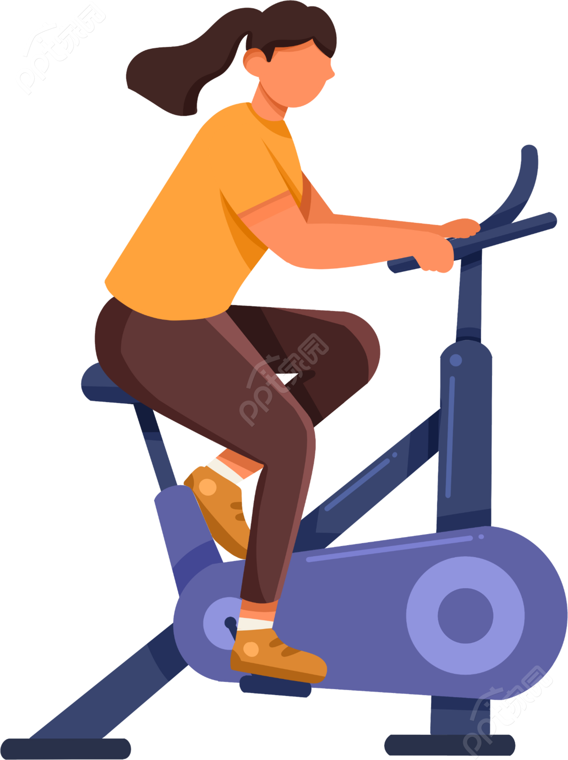 卡通手绘女生人物暑期健身训练营减肥瘦身动感单车矢量图片素材