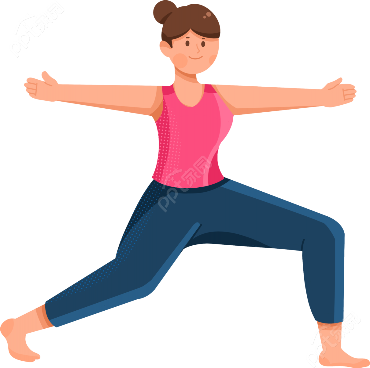 卡通手绘人物女生健身锻炼计划减脂瑜伽体式课程透明免抠素材下载推荐