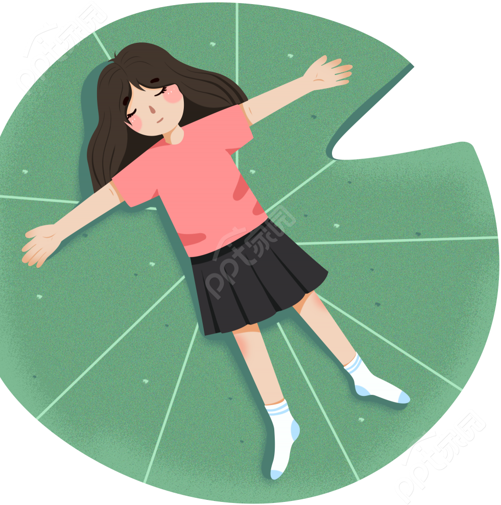 卡通手绘人物小女孩暑期游玩旅游躺在荷叶上透明底免抠图片素材下载推荐