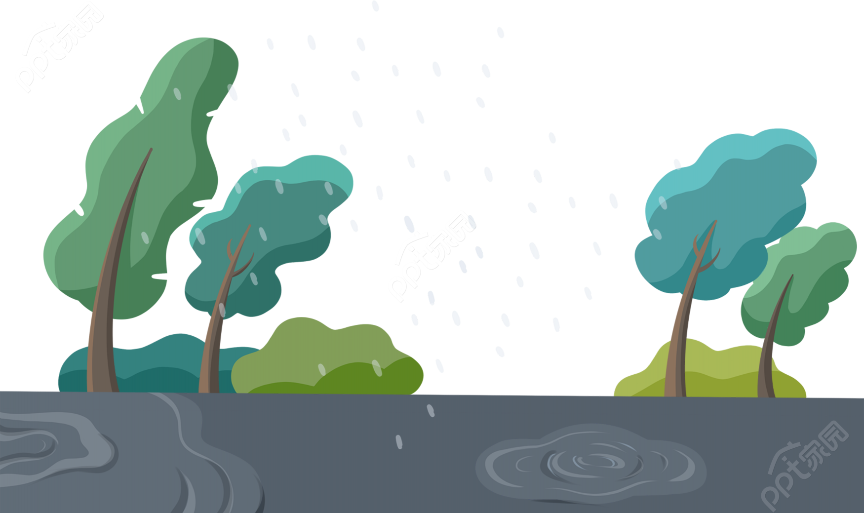 卡通手绘恶劣天气森林暴雨免抠图片素材