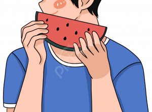 卡通手绘男生人物清凉夏季吃西瓜免抠图片素材下载推荐